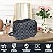 Luxouria Luxury Checkered Makeup Bag for Women, Men Toiletry Travel Pouch | Compact, Portable for Personal Storage, Cosmetics, Make Up | PU Leather with Zippered Access | Carry-On (Black)
