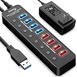 APANAGE 8-Port USB 3.0 Hub Splitter with Individual Power Switches, 4 High Speed Data Transfer Ports Compatible for PC/Laptop/HDD/Flash Drive and More, 4 Smart Charging Ports up to 2.4A Charging Speed