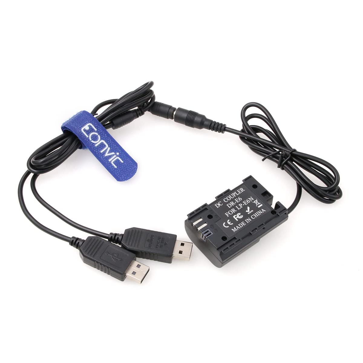 Eonvic DR-E6 DC Coupler LP-E6 Dummy Battery Dual USB Power Adapter Cable