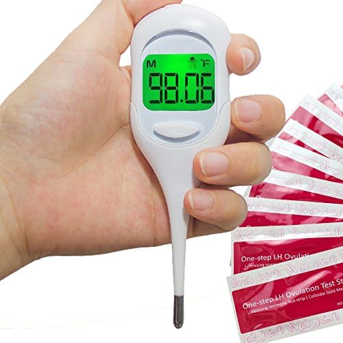 Basal Thermometer with Backlit –Fas Read Highly Sensitive C/F Memory Function -for Fertility Tracking, Natural Family Planning and Trying to Conceive -Bundled with 50 Ovulation Test Strips …