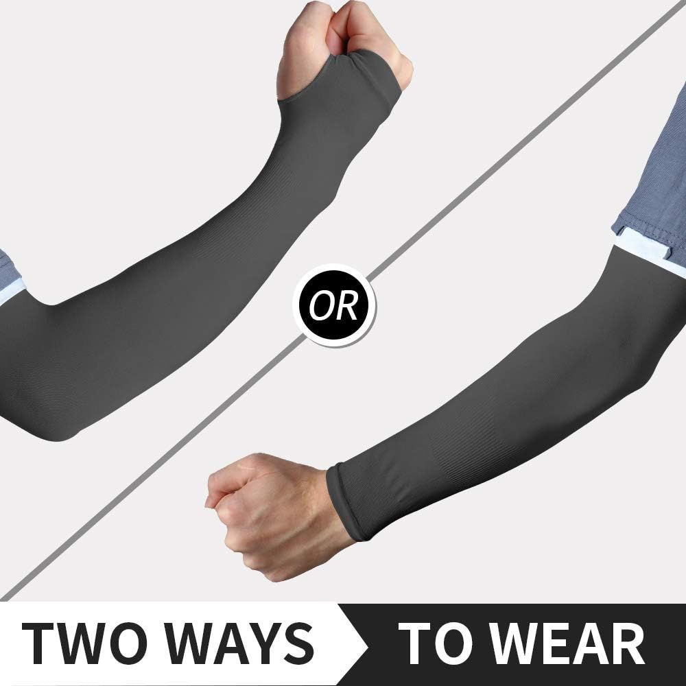2 & 4 Pairs Sun Protection Arm Sleeves With Thumb Holes for Men & Women, Deep Grey: Clothing