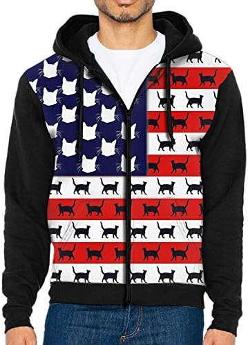 Cute Cat Flag America Men's Zip-up Hoodie Jacket Hoodie Sweatshirt Pullover Drawstring Pockets XXL