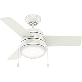 Hunter 36 inch Small Indoor Ceiling Fan with LED Light and Pull Chain - Modern Ceiling Fan, Standard Mount, 3 Blades, For Bed