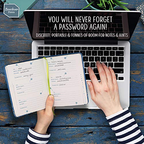 Password Book with tabs. Boxclever Press hardback Password Organizer with alphabetized tabs. Small Pocket Size Password Keeper for Internet login, Website Address, username. (Blue Floral)