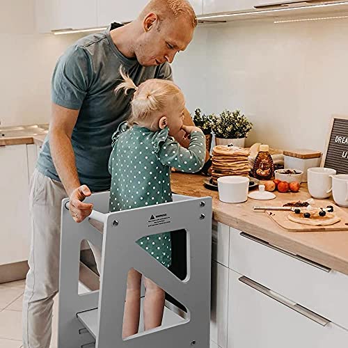 Dripex Kids Kitchen Step Stool, Adjustable Height Wooden Standing Tower