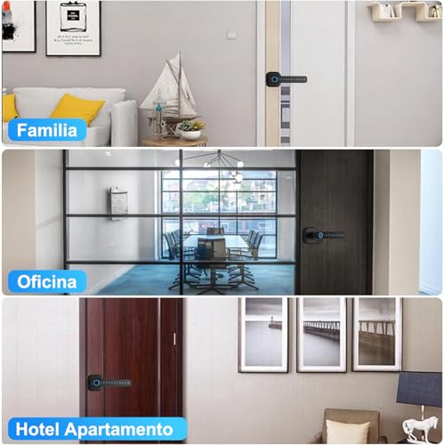 LOKOOY Cerradura Inteligente,Cerradura Electrónica 5 en 1,TUYA App Bluetooth,Huella Digital,Contraseña,Llave física,Tarjeta IC,Protección con Contraseña,Cerradura de Seguridad Fácil de Instalar(Negro)