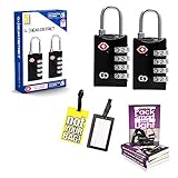 2 Pack TSA Travel Locks + 2 Luggage Tags 4 Digit Steel lock Suitcase Backpacks