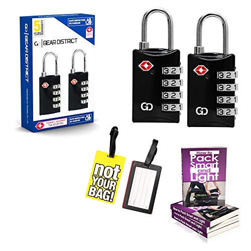 2 Pack TSA Travel Locks + 2 Luggage Tags 4 Digit Steel lock Suitcase Backpacks