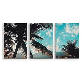 3 Piece Canvas Wall Art Beach Palm...