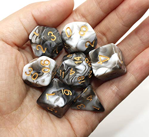 HD DND Dice White Black RPG Polyhedral Dice Set Fit Dungeons and Dragons(D&D) Pathfinder Role Playing Games 7 Dice Set with Dice Bag