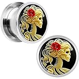 Body Candy Stainless Steel Red Rose Skeleton Screw Fit Plug Pair (5mm to 20mm)