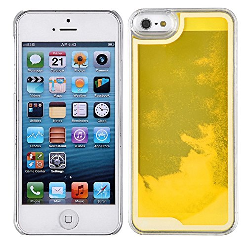 ANYA Glow in the Dark Brilliant Cute Funny Noctilucent Luminous Fluoresent Quicksand Liquid Hard Case Clear Cover For iPhone 4G 4S Yellow