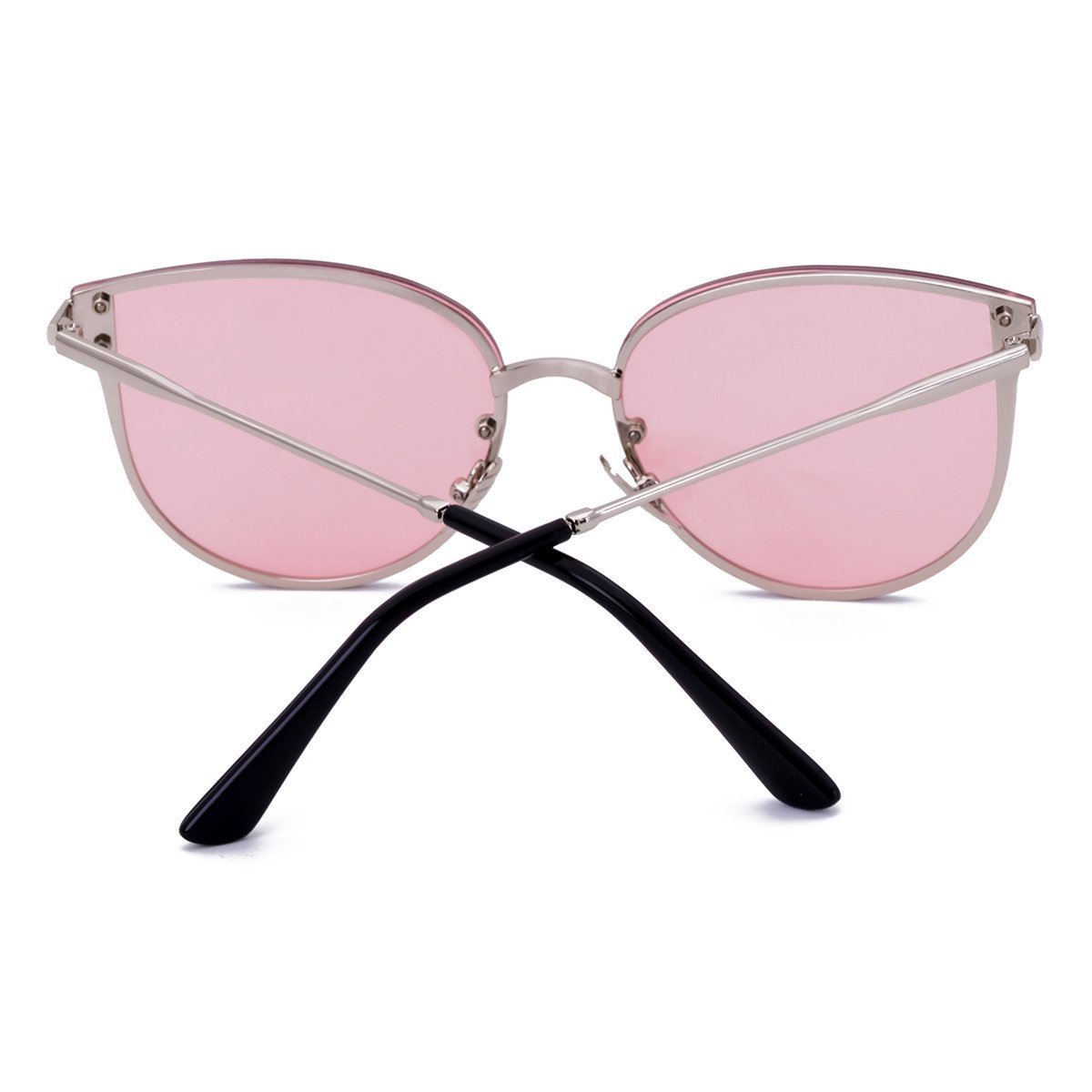 WISH CLUB Women Pink Oversized Cat Eye Sunglasses Designer Rimless Flat Mirrored Lenses Glasses