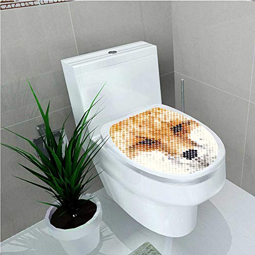 aolankaili Toilet Seat Wall Stickers Paper Pixel Dots Featured Portrait of Red Fox Face Trendy Computer Art Print Cream W11 x L13