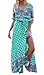 BU2H Women's Bohemian Print Drawstring Long Sleeve Beach Maxi Dress Green US 3XL 1941341780 Book Cover
