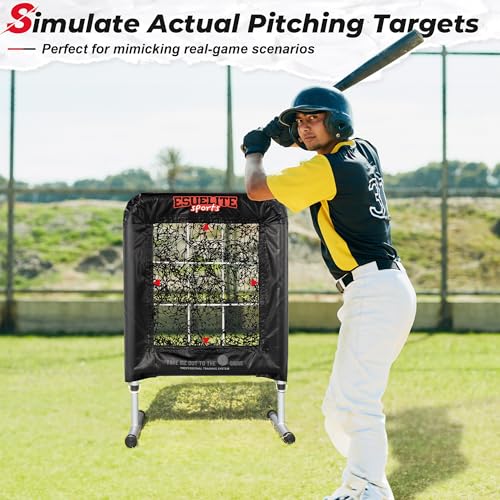 Heavy-Duty 9 Hole Pro Style Baseball & Softball Pitching Net with Strike Zone Target - Adjustable Portable Design