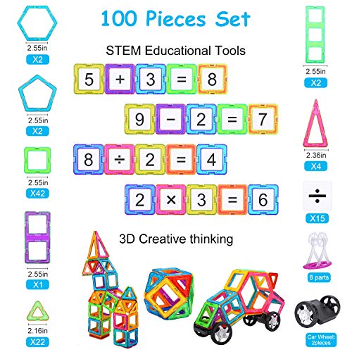 NextX Magnetic Blocks, 100 PCS Magnetic Tiles Building Blocks STEM Educational Building Toy Set