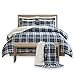 Comfort Spaces - Aaron Sherpa Comforter Set + Throw Combo - 4 Piece - Checker Plaid Pattern - Navy, Blue - King Size - Ultra Softy, Fluffy, Warm - Includes 1 Comforter, 2 Shams, 1 Throw
