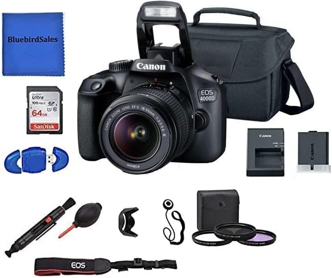 Canon EOS 4000D (Rebel T100) DSLR Camera w/Canon EFS 1855mm F/3.55.6 Zoom Lens + Case