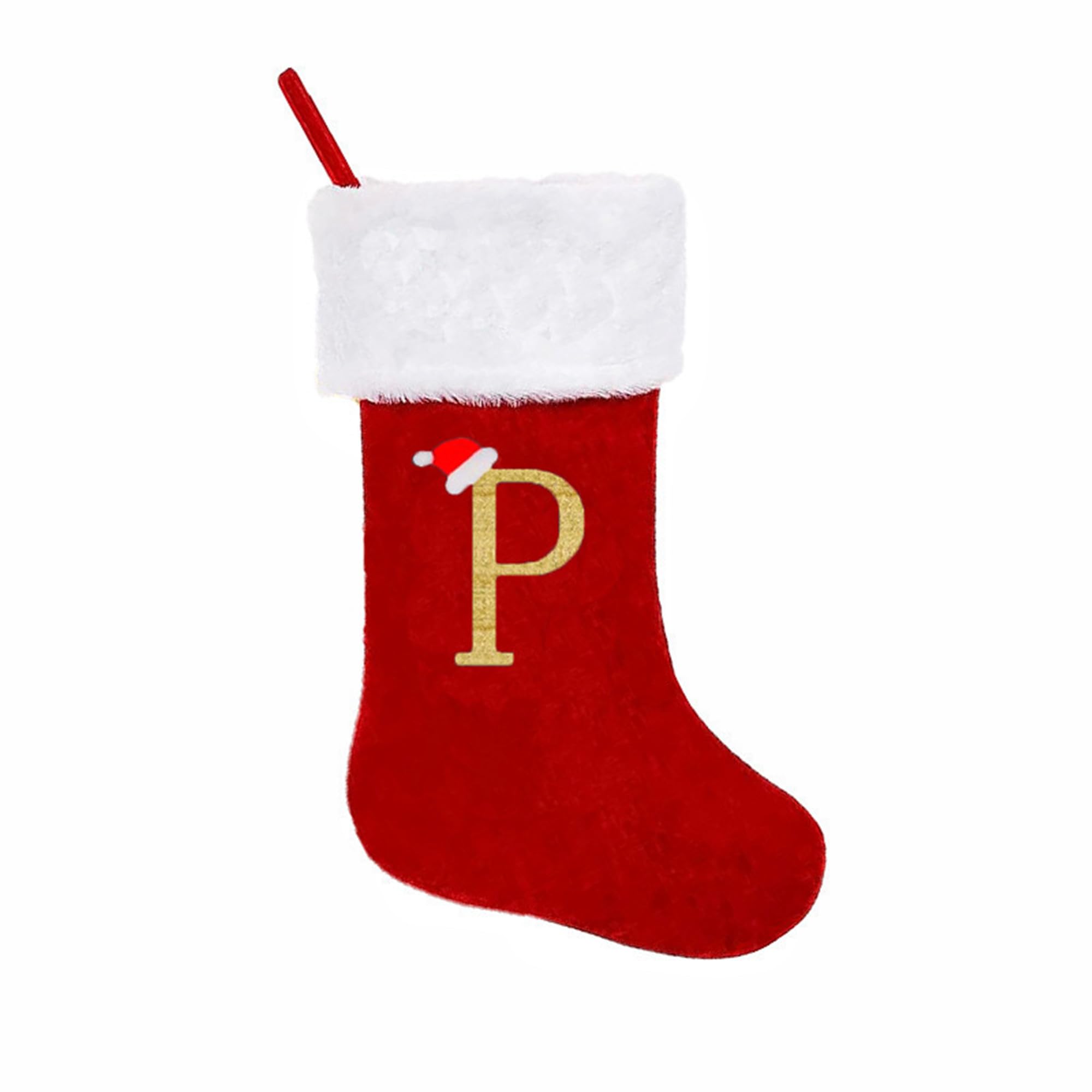 19 Inches Monogram Christmas Stockings with Letters, Large Super Soft Christmas Stockings Red Velvet with White Super Soft Plush Cuff for Christmas Xmas Tree Holiday Fireplace Family Decor Gifts (P)