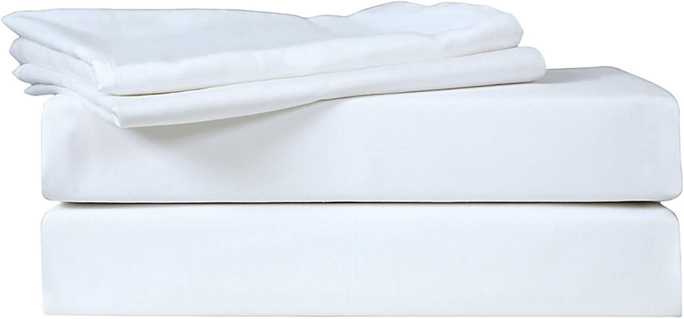 Just Linen 500 Thread Count 100% Cotton Sateen Solid, White Color, Queen Bedding 4 Piece Sheet Set with Deep Pocketed Fitted Sheet