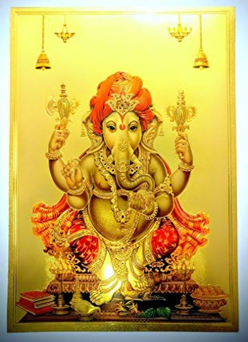 Rare Lord Ganesha / Shir Ganpati 8.3X12 INCH unframed photo 1 grm 24 carat GOLD
