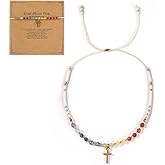 Opalencian 7 Chakra Cross Healing Crystal Beaded Red White Black Adjustable Bracelets for Women Dainty Energy Stone Beads Friendship bracelet,Handmade Fashion Charm Jewelry Gifts