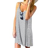 Women Dress,Haoricu Fall Women Summer Sleeveless Striped Loose Mini Dress Beach Party Casual Sundress