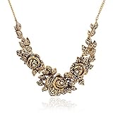 S&E Women's Gold Bohemia Flowers Big Statement Necklace,Costume Choker Collar Chunky Chain