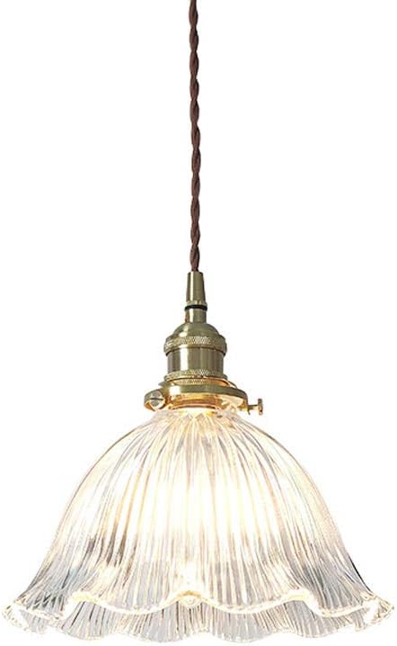 Amazon Co Jp Sdfdssr 和風真鍮シャンデリア透明ガラスドロップライトテクスチャフラワーハンギングランプハンギングペンダントライトe27 23cm コーヒーショップレストランホテルに適しています ホーム キッチン