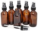 6, Amber, 2 oz Glass Bottles, with Black Fine Mist Sprayers