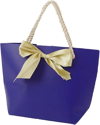 Amazon 紙袋 リボン付き 手提げ ギフト用 プレゼント 小サイズ 横型 ショッパー袋 ネイビー1枚 ギフトバッグ 袋 文房具 オフィス用品