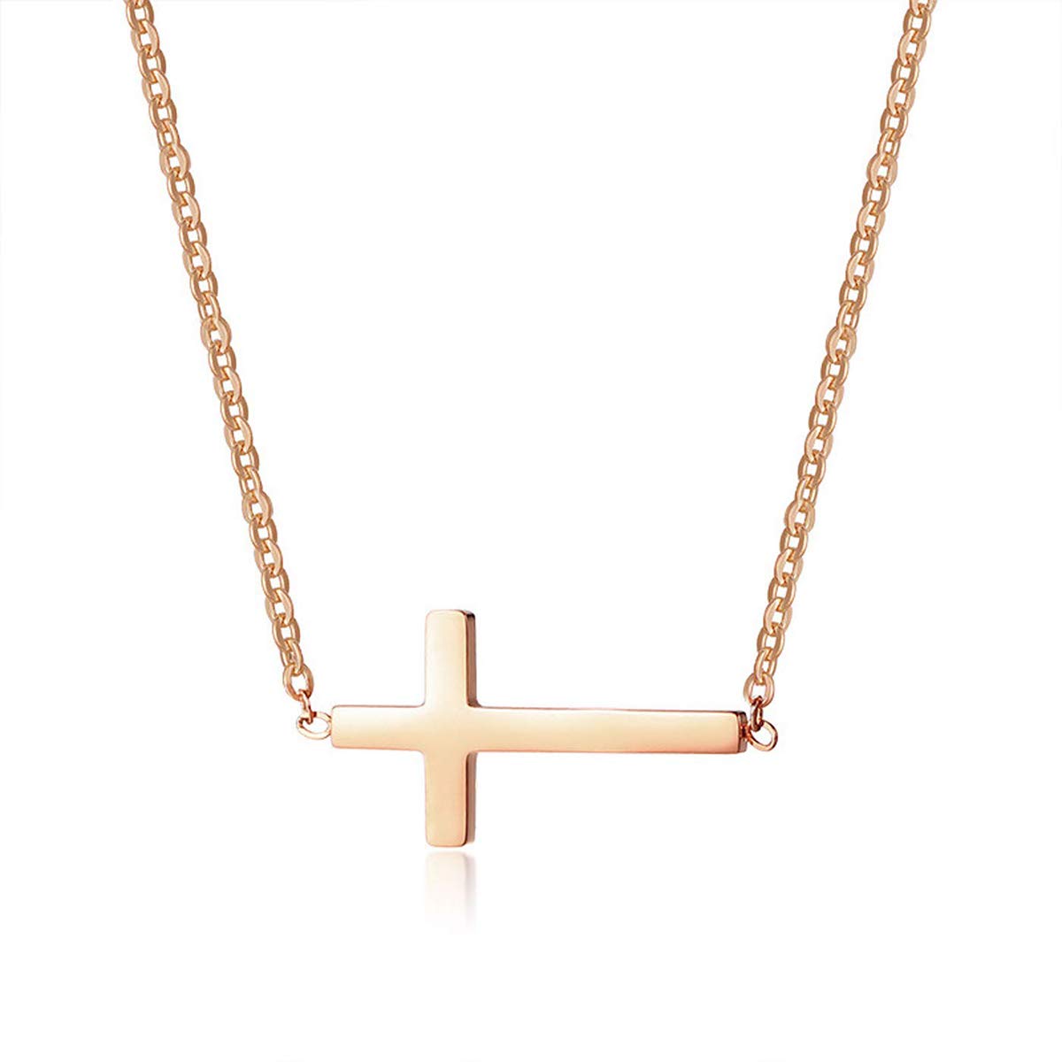 MOMOL Sideways Cross Necklace, 18K Rose 