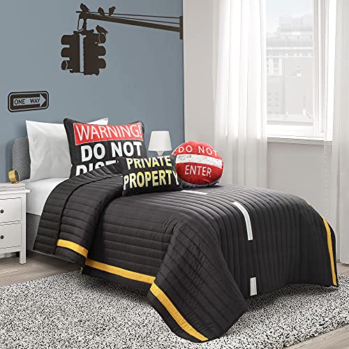 Lush Decor Highway Reversible 4 Piece Quilt Set, Twin XL, Charcoal & Yellow