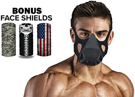Pro Workout Training Mask + Carry Bag For Advanced Workout Sport Training Fitness Running Biking ✓ 4 Levels of High Altitude Elevation ✓ 3 Sizes For Perfect Fit (M, Training Mask with 3 sleeves)