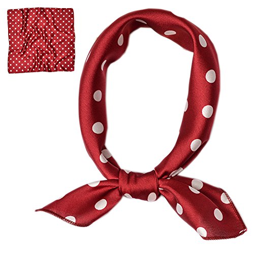 Patiky Women Silk Neckerchief Polka Dot Small Square Neck Scarf for Women PSSJ01 (Burgundy)
