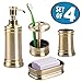 MetroDecor mDesign Bath Accessory Set, Soap Dispenser Pump, Toothbrush Holder, Tumbler, Soap Dish- 4 Pieces, Soft Brass