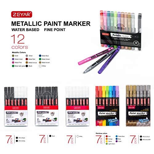 ZEYAR Acrylic Paint pen, Water Based, Extra Fine Point, Set of 7, Great