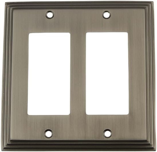 Nostalgic Warehouse 719810 Deco Switch Plate with Double Rocker, Antique Pewter