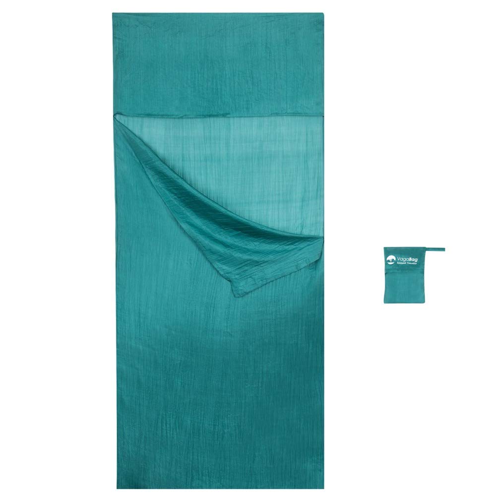 Vagabag- Luxury Silk Sleeping Bag Liner - 100% Natural Silk Travel Sheet - Anti Mosquito, Anti Bugs - Compact and Ultra lightweight (Emerald green, XL 1 Pers. 33x87 in)