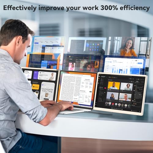 siaviala Laptop Screen Extension, Triple Monitor Portable 15.6" FHD 1080p, Compatible with Windows, Mac, Chrome, for 13" to 17.3" Laptop
