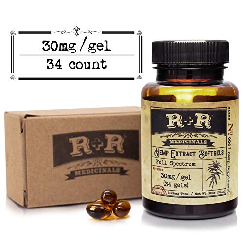 Hemp Oil Softgels :: Hemp Oil Capsules for Sleep :: Anxiety, Stress Relief, Mood Support, Skin Care (1000mg Total, 30mg per Gel, 34 Count, 30-Day Supply): R+R Medicinals Hemp Oil Softgels :: Hemp Oil Capsules for Sleep :: Anxiety, Stress Relief, Mood Support, Skin Care (1000mg Total, 30mg per Gel, 34 Count, 30-Day Supply): R+R Medicinals