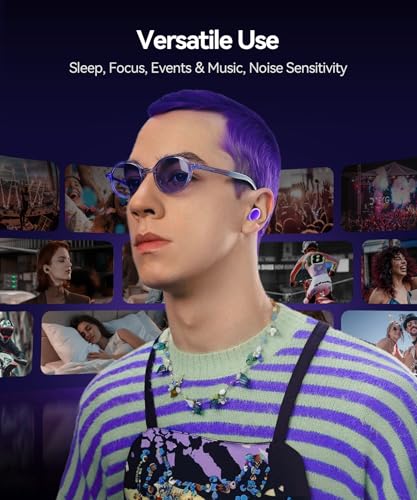 45dB Ear Plugs for Sleeping Noise Cancelling Ear Plugs for Noise Reduction & Snoring, Concerts, Earplugs for Sleep,Sider Sleepers Airplane, Silicone Earplugs Reusable (Violet, 1 Count (Pack of 1))