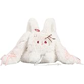 MILLEVIBE Kawaii Bunny Backpack - Cute Rabbit Stuffed Animal Plush Y2K with Lace-Up Ears & Double Straps for Women