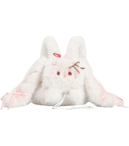 Faux Fur Plush Bunny Backpack with Lace-Up Ribbon Ears, Adjustable Straps, Faux Fur Plush Backpack Bunny Ears Lace-Up Ribbon Y2K Cute  main image 2