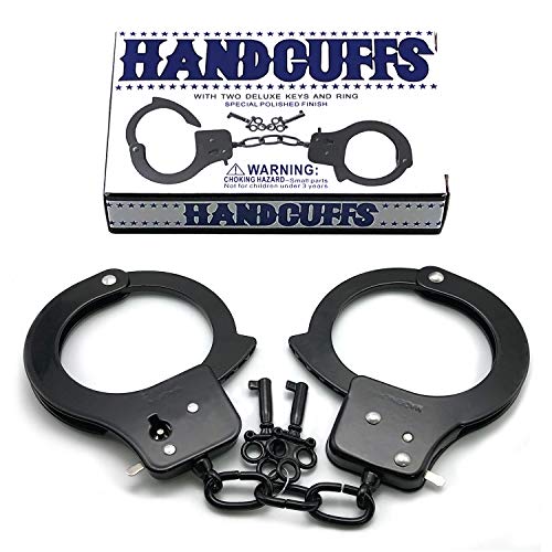 SYOSIN Toy Metal Handcuffs with Keys Police Role PlayParty Supplies Cosplay Costume Accessory Pretend Play Hand Cuffs for Kids(Black) - Thumbnail 6