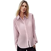 URBAN REVIVO Sheer Long Sleeve Lapel Button Down Shirts for Women Chiffon Blouses Fashion Trendy Mesh Tops