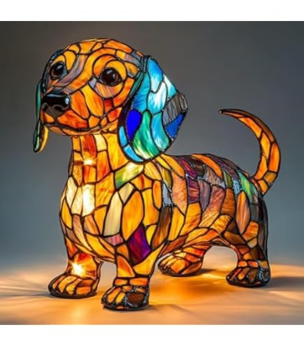 thumbnail image 2 of Stained Glass Pet Light Schnauzer Dog Lamp - LED Table Night Light With Stained Glass Style For Dog Lovers Cute Puppy Lamp 2 of 9