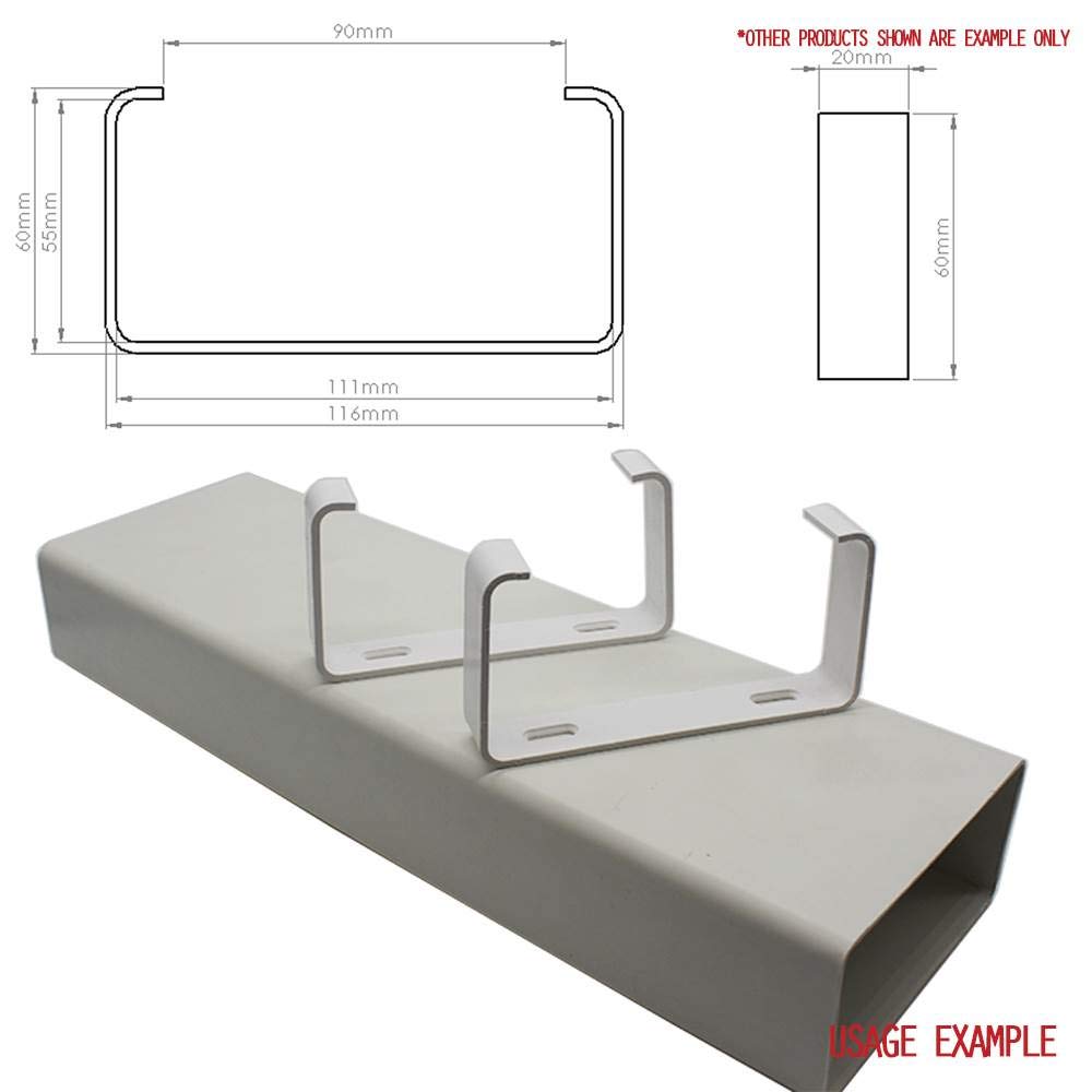 Kair Rectangular Ducting Retaining Clip 204mm x 60mm Support Bracket for Plastic Flat Channel Duct