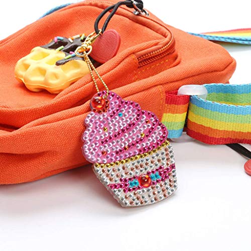 5D DIY Diamond Painting Keychain, 4 pcs Cupcake Shape, Mosaic Making Full Drill Special Shape Diamond Painting Kit for Bags, Smartphone Straps, 4 Pack